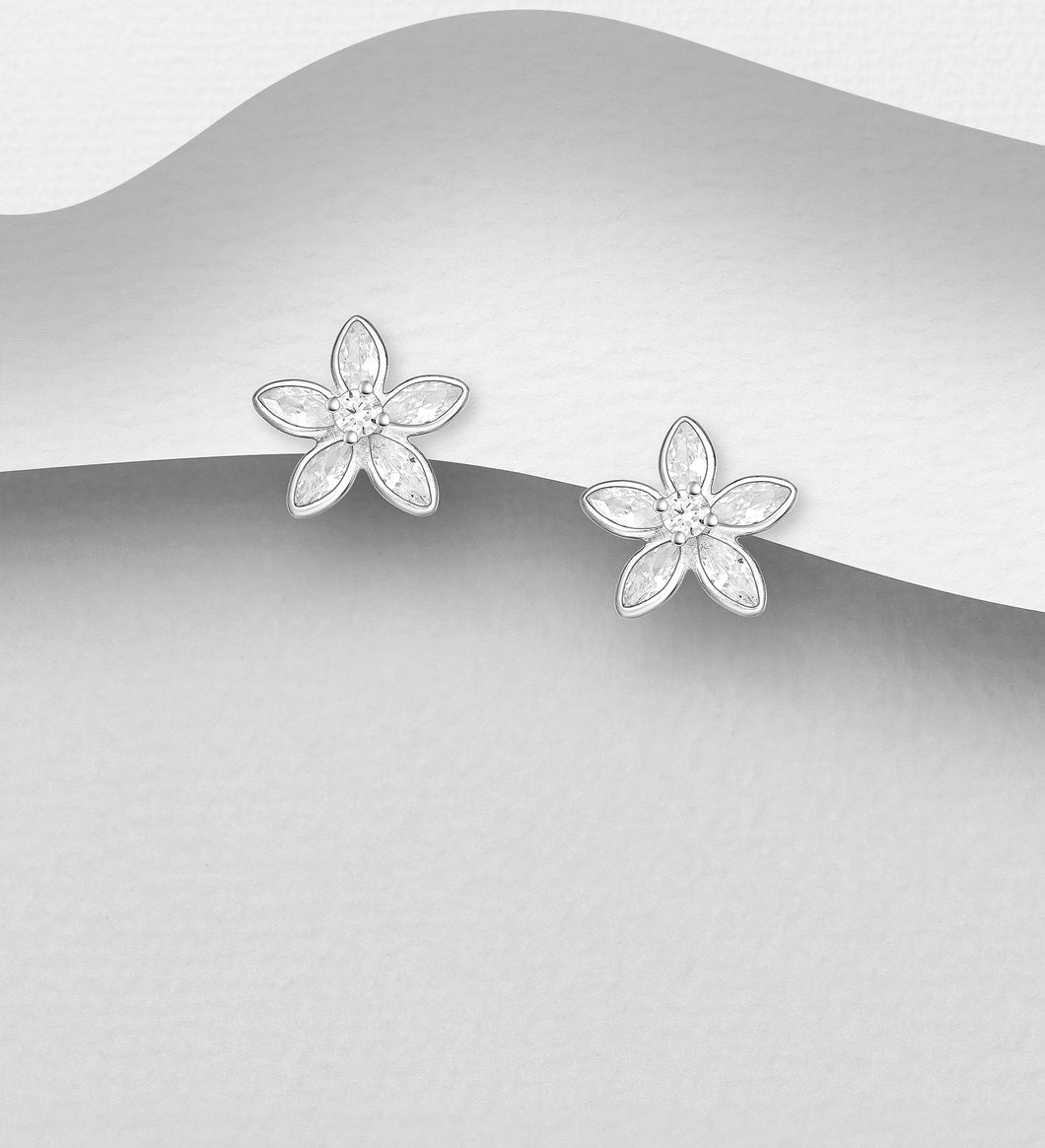 Sterling Silver Cubic Zirconia Flower Studs