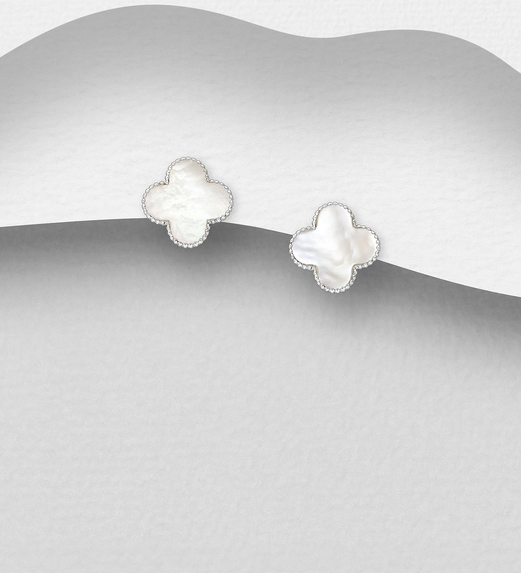 Sterling Silver Mother of Pearl Clover Stud Earrings