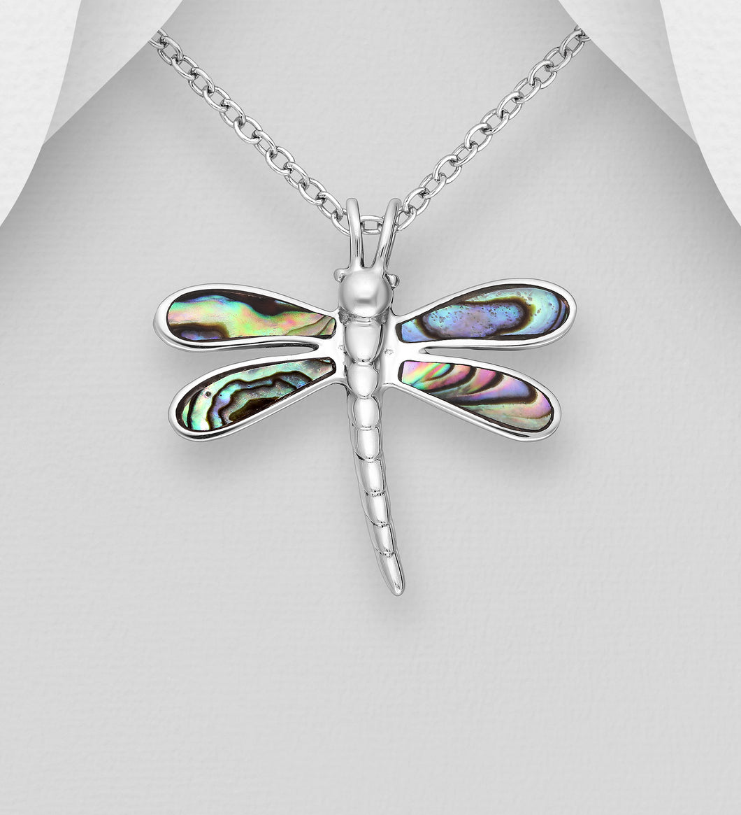 Sterling Silver Abalone Dragonfly Pendant