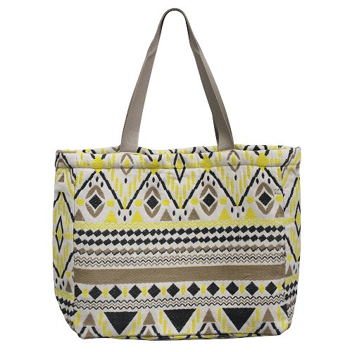 Lemon & Taupe Aztec Tote Shopper Bag