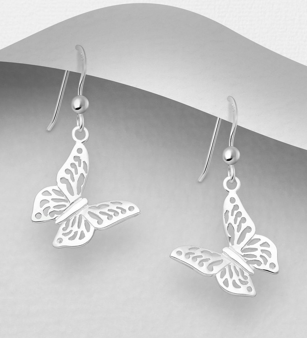 Sterling Silver Butterfly Drop Earrings