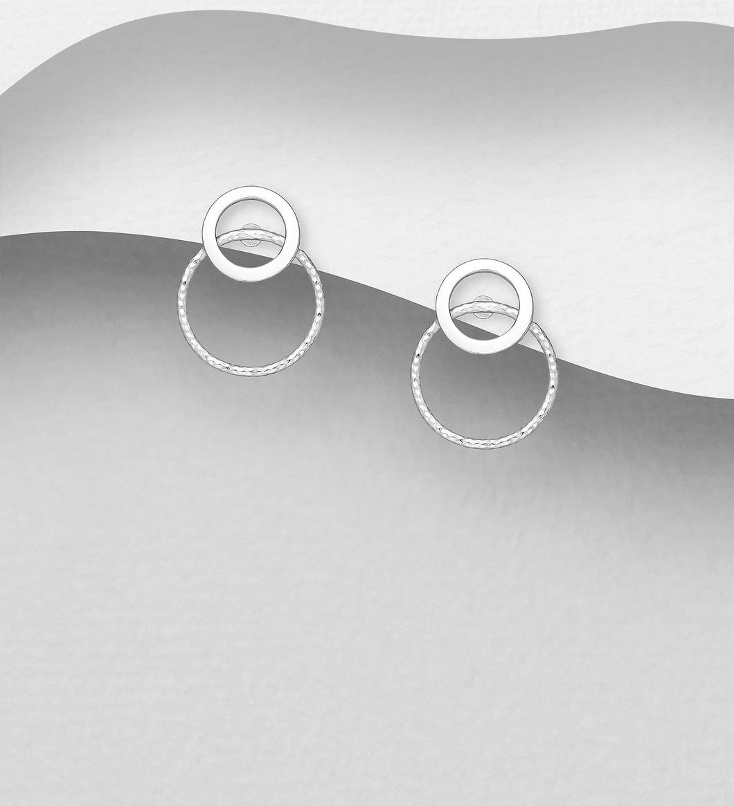 Sterling Silver Double Circle Stud Earrings