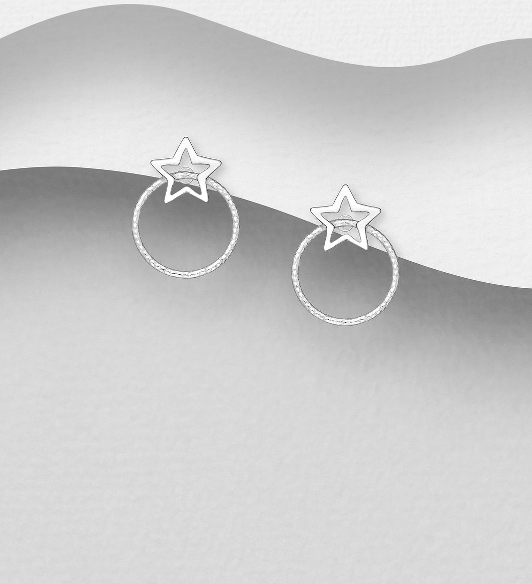 Sterling Silver Circle & Star Stud Earrings