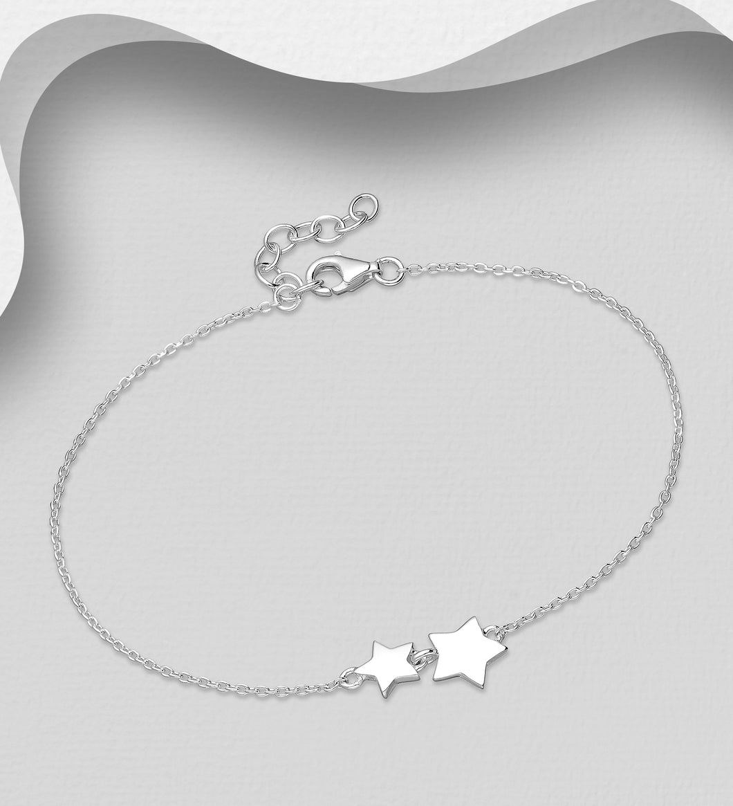 Sterling Silver Matt Star Bracelet