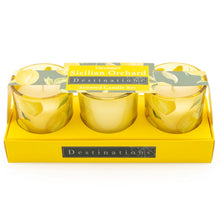 Load image into Gallery viewer, Sicilian Orchard Set of 3 Mini Votives with Sicilian Lemon Grove Scent
