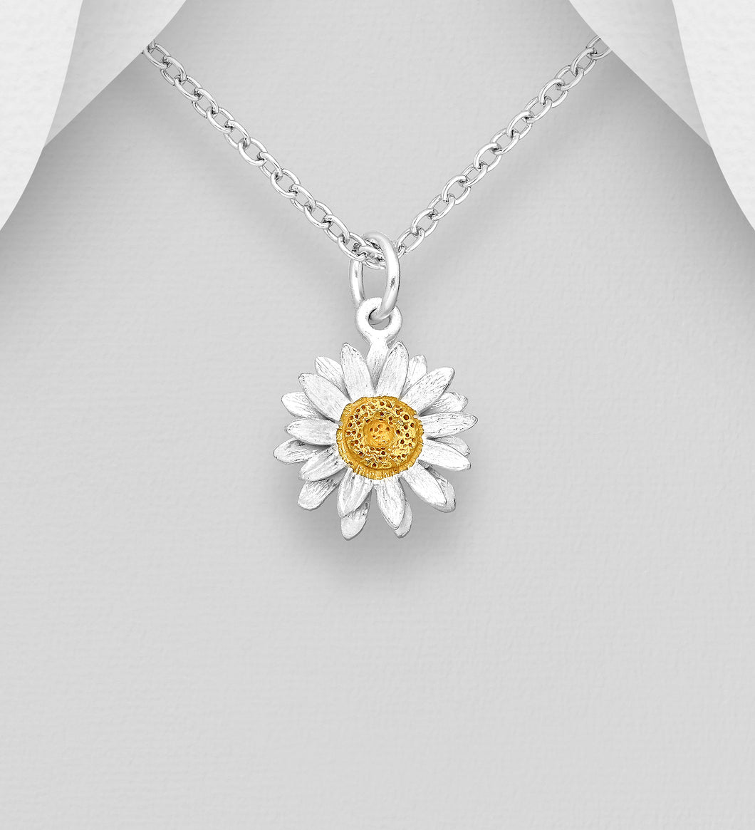 Sterling Silver with 18K Gold Plated Daisy Pendant