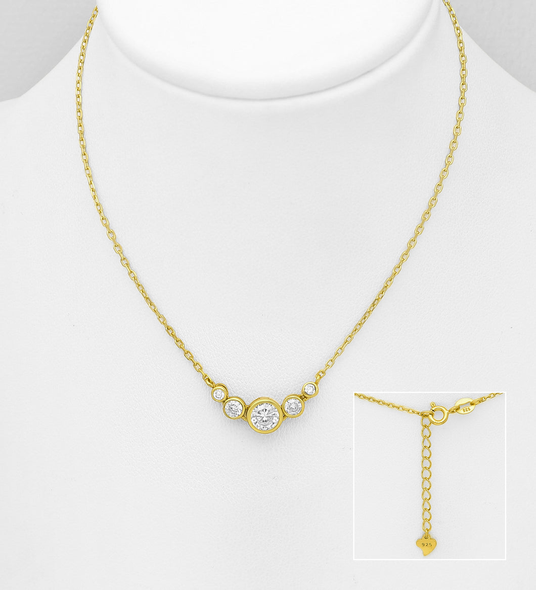 Sterling Silver with 18K Gold Plate Graduated CZ Necklace