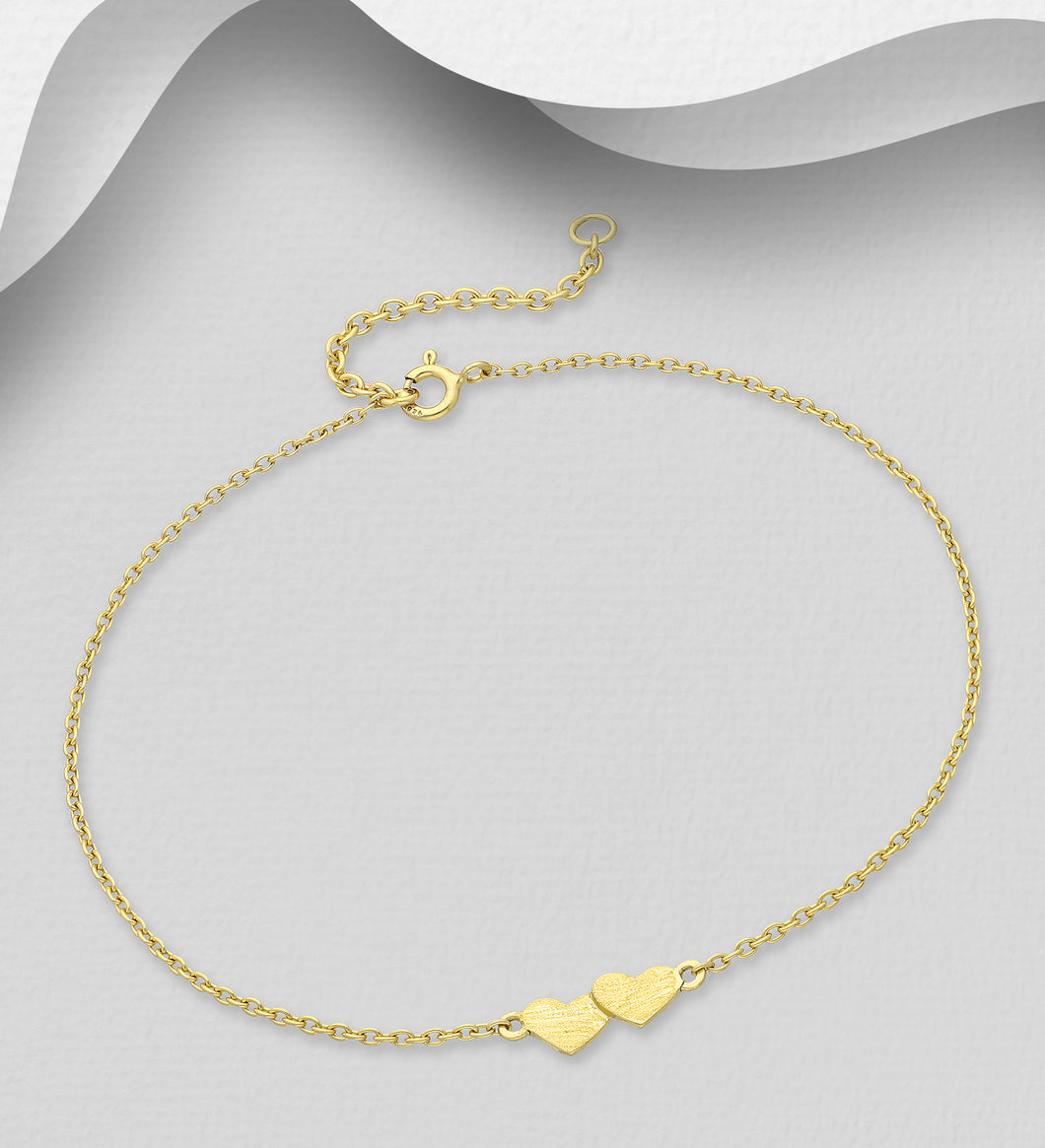 Sterling Silver with 18K Gold Plate Double Heart Bracelet