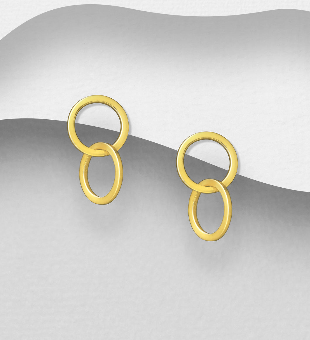 Sterling Silver Circle Links Push-Back Earrings, Plated with 1 Micron 18K Yellow Gold