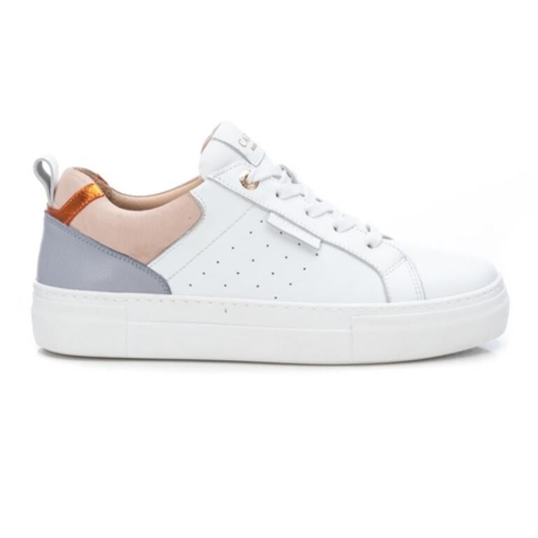 Carmela White Leather Trainers with Navy Trim
