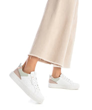 Load image into Gallery viewer, Carmela White Leather Trainers with Aqua Trim
