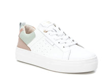 Load image into Gallery viewer, Carmela White Leather Trainers with Aqua Trim
