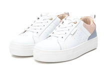 Load image into Gallery viewer, Carmela White Leather Trainers with Navy Trim
