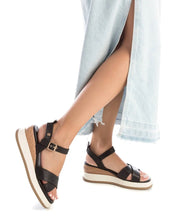 Load image into Gallery viewer, Carmela Black Leather Low Wedge Sandals
