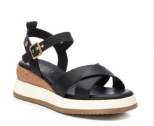 Load image into Gallery viewer, Carmela Black Leather Low Wedge Sandals
