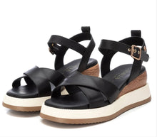 Load image into Gallery viewer, Carmela Black Leather Low Wedge Sandals
