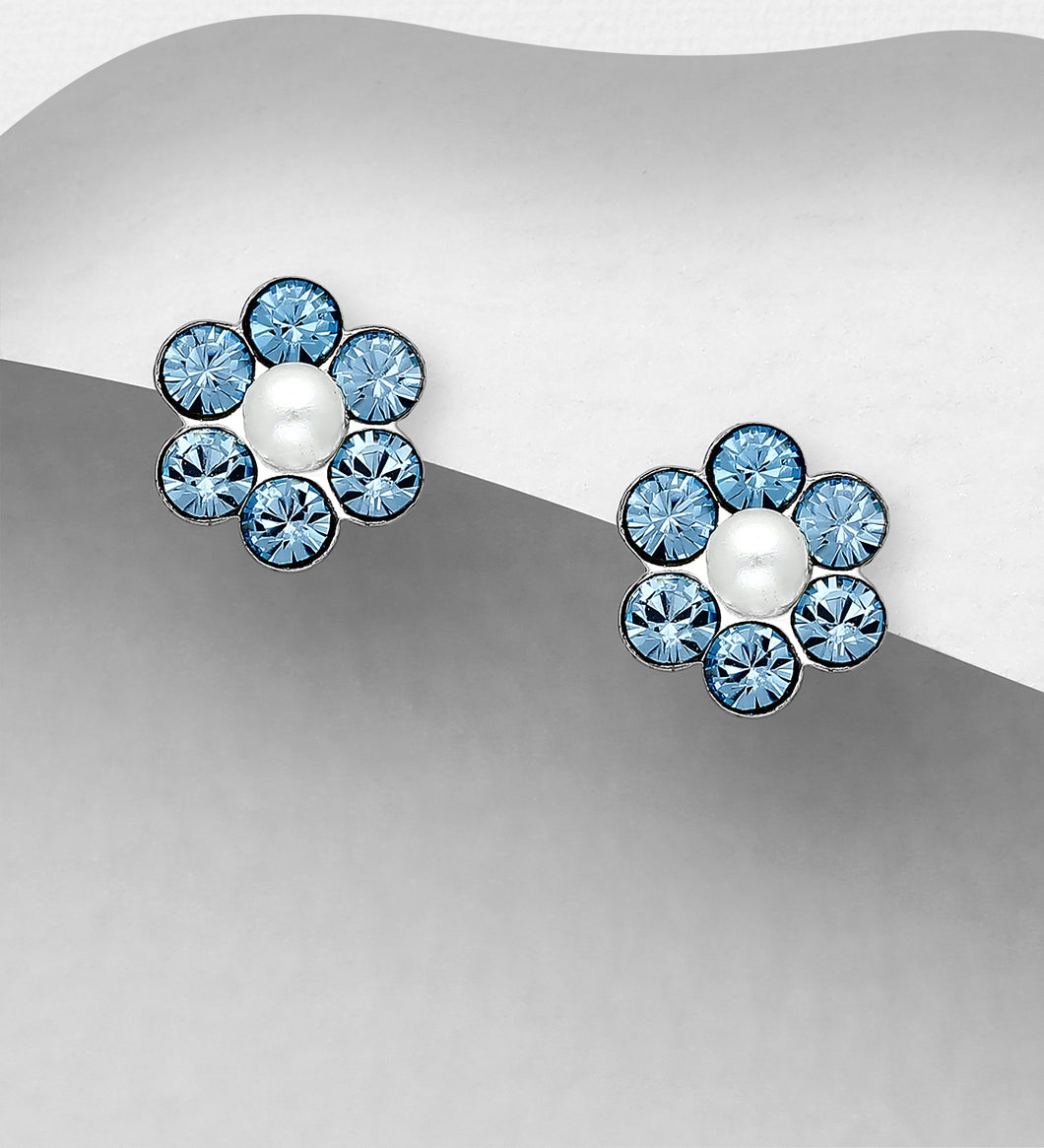 Sterling Silver Petits Blue Daisy Studs
