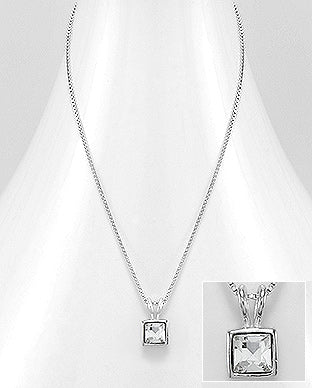 Sterling Silver Square CZ Pendant on Chain