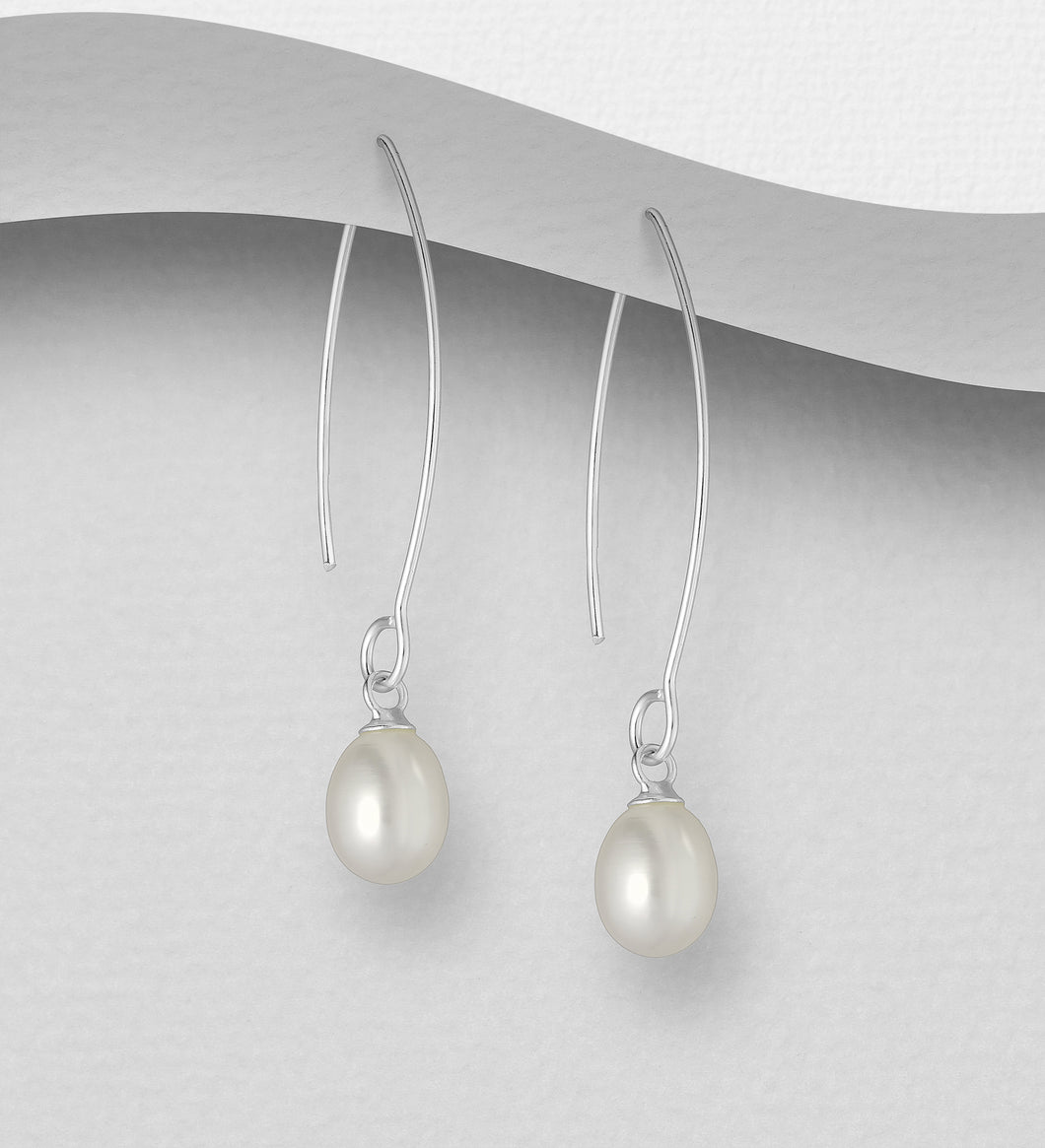 Sterling Silver Loop Drop Pearl Earrings