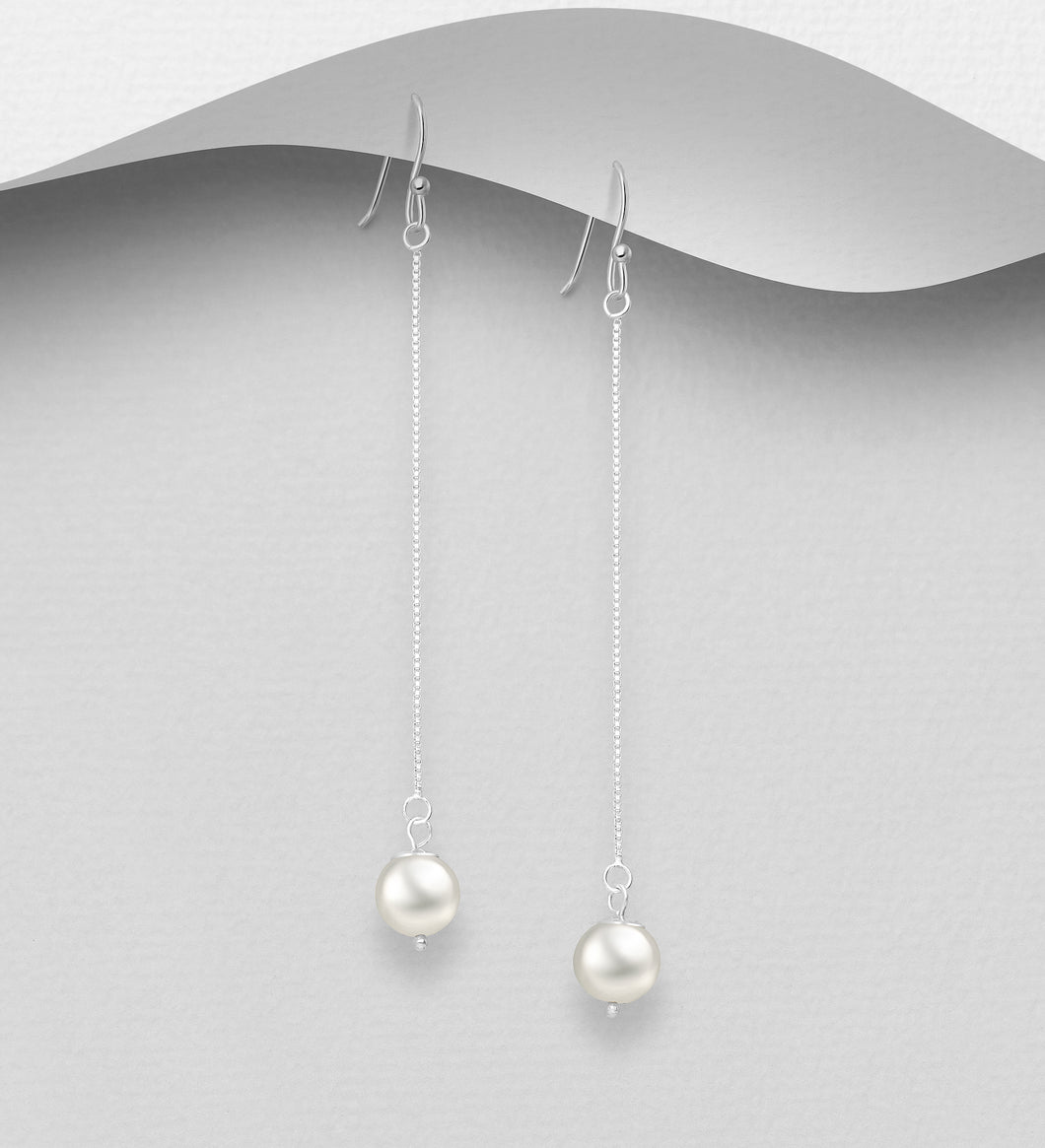 Sterling Silver Pearl Loop Drop Earrings