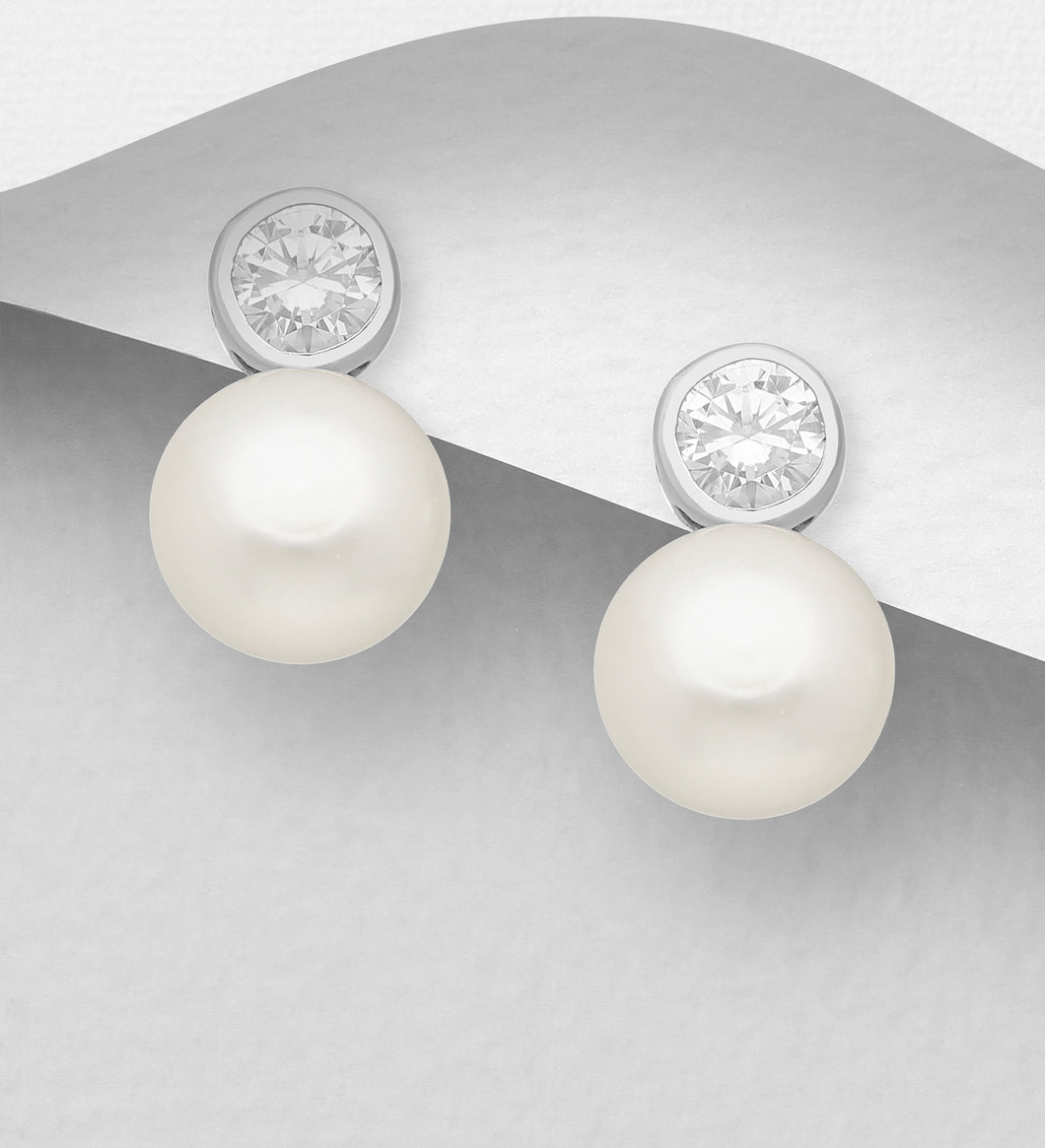 Sterling Silver Pearl & CZ Studs