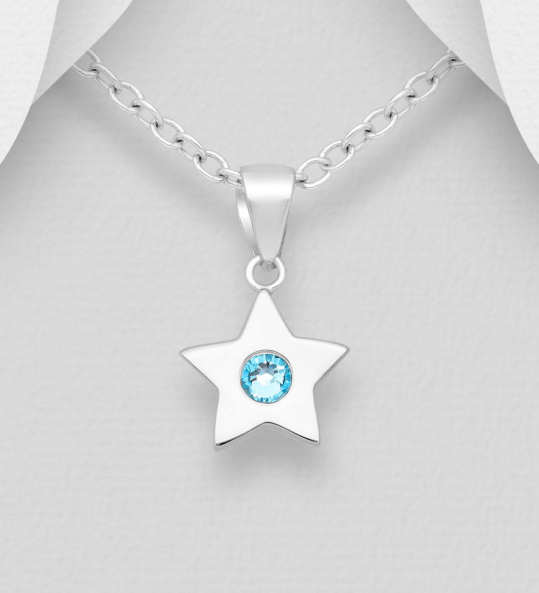 Sterling Silver Petits Star CZ Aqua Marine Pendant