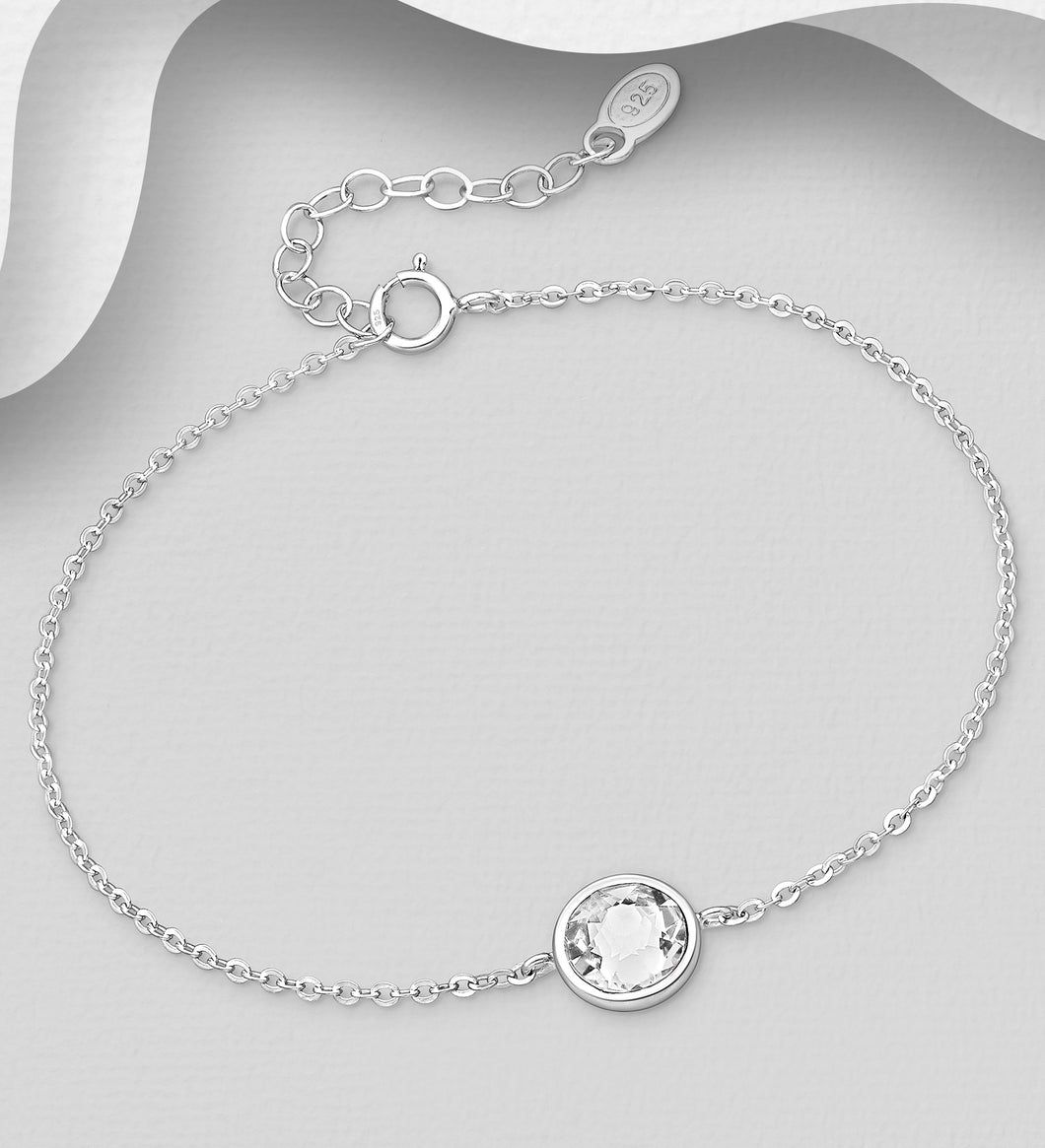 Sterling Silver Single CZ Stone Bracelet