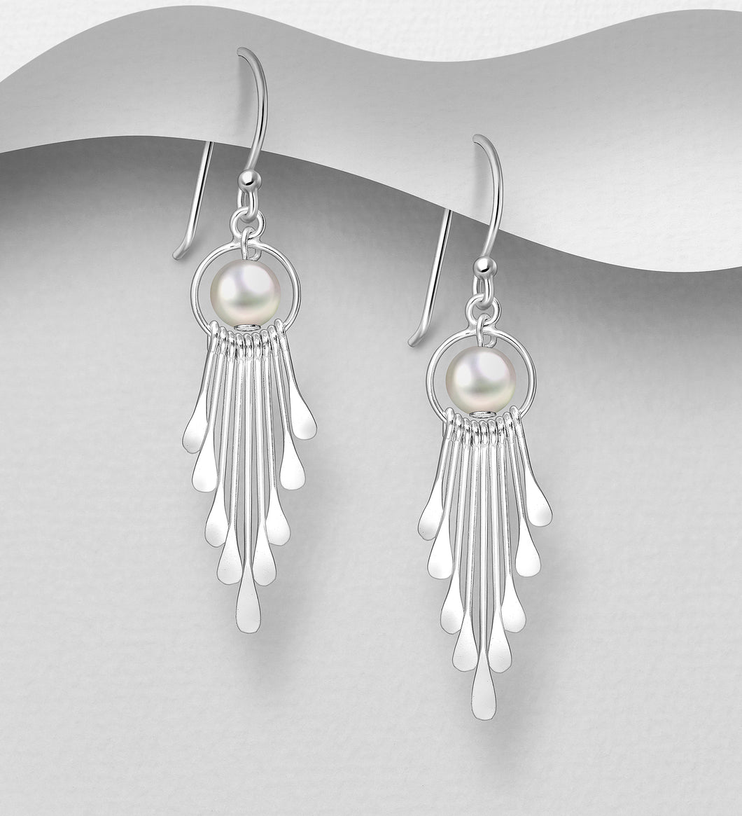 Sterling Silver Tribal Pearl Drop Earring