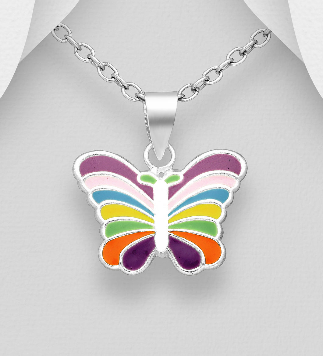 Sterling Silver Petits Enamel Butterfly Pendant Necklace