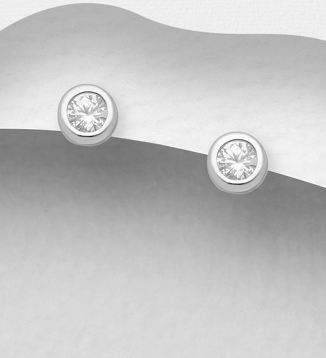 Sterling Silver Petits CZ Rub Over Studs