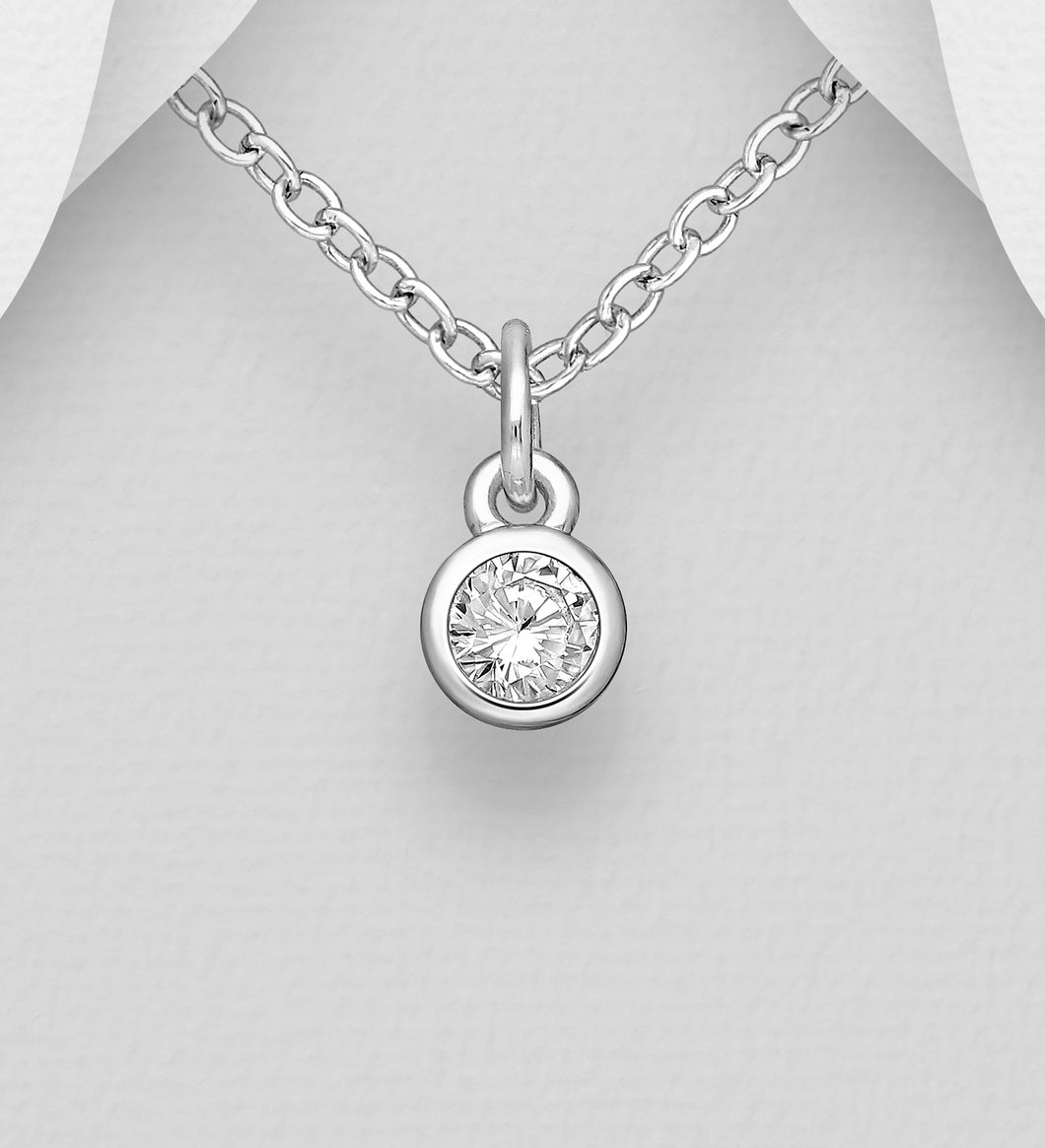 Sterling Silver Petits Rub Over CZ Pendant Necklace