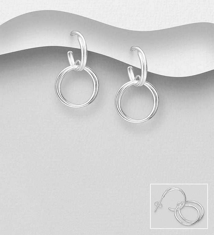 Sterling Silver Circle Links Push-Back Earrings