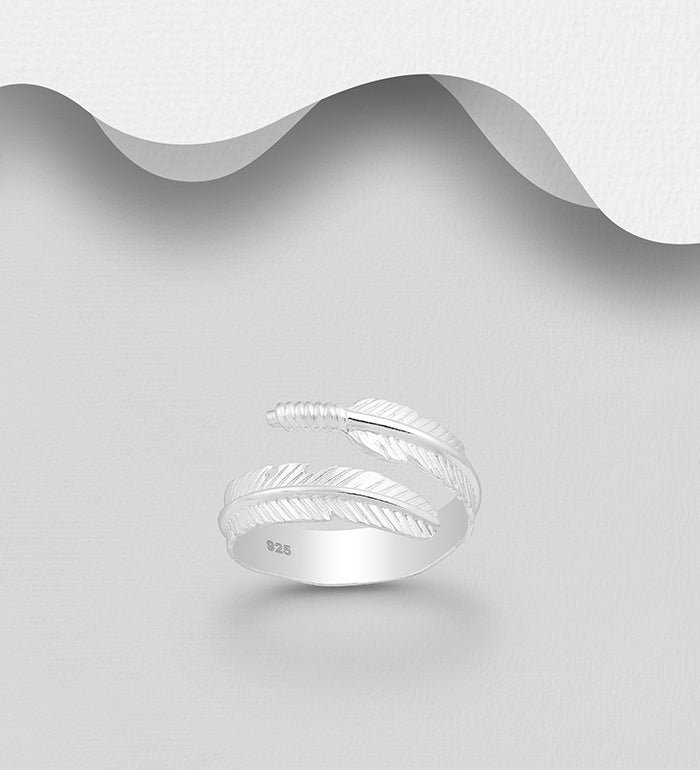 Sterling Silver Feather Adjustable Ring