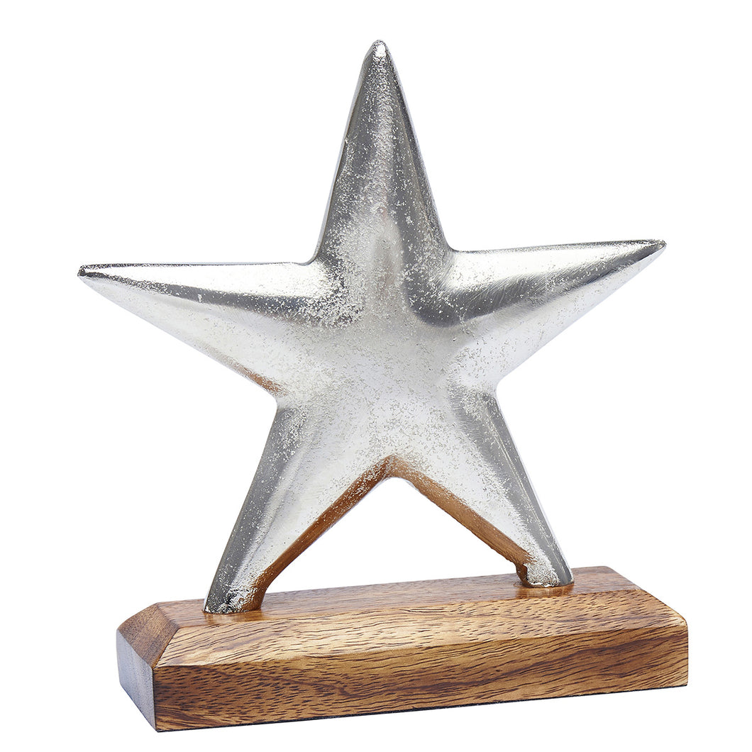 Aluminium Silver Star on Wooden Base