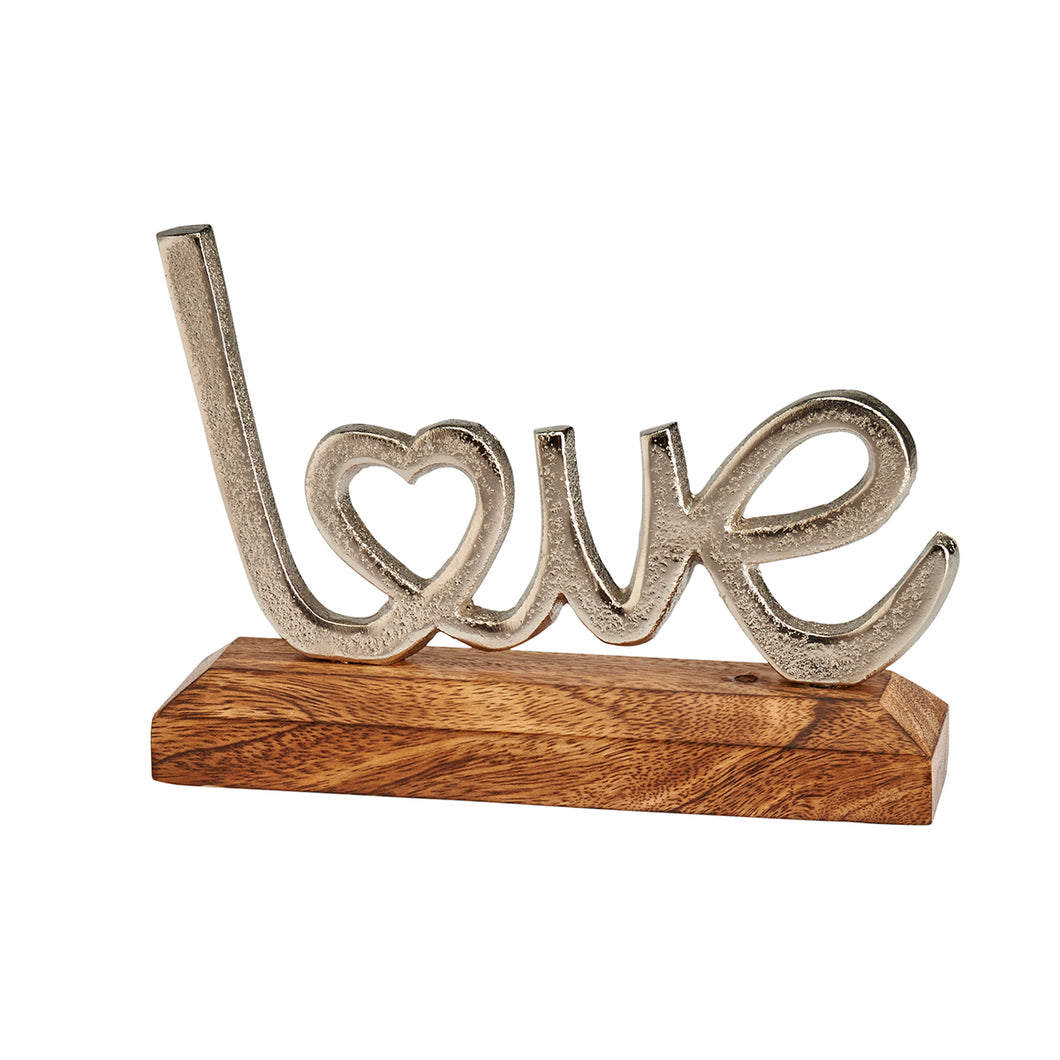 Metal Love Sign on Wooden Base