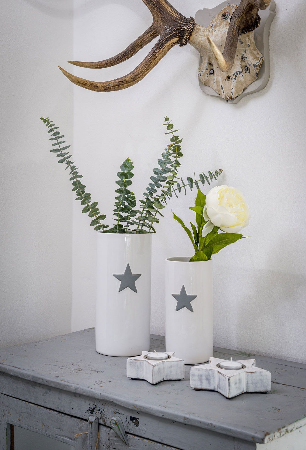 White Ceramic Vase with Grey Star